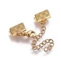 304 Stainless Steel Chain Extender, with Lobster Claw Clasps and Ribbon Ends, Golden, 10mm, Clasps: 8.9x6.2x3mm, Cord End: 7.2x10mm, Chain Extenders: 50mm