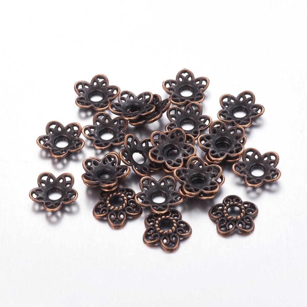 20pcs/Tibetan Style Alloy Caps, Lead Free & Cadmium Free, Antique Golden/ 10.7x11x2.5mm