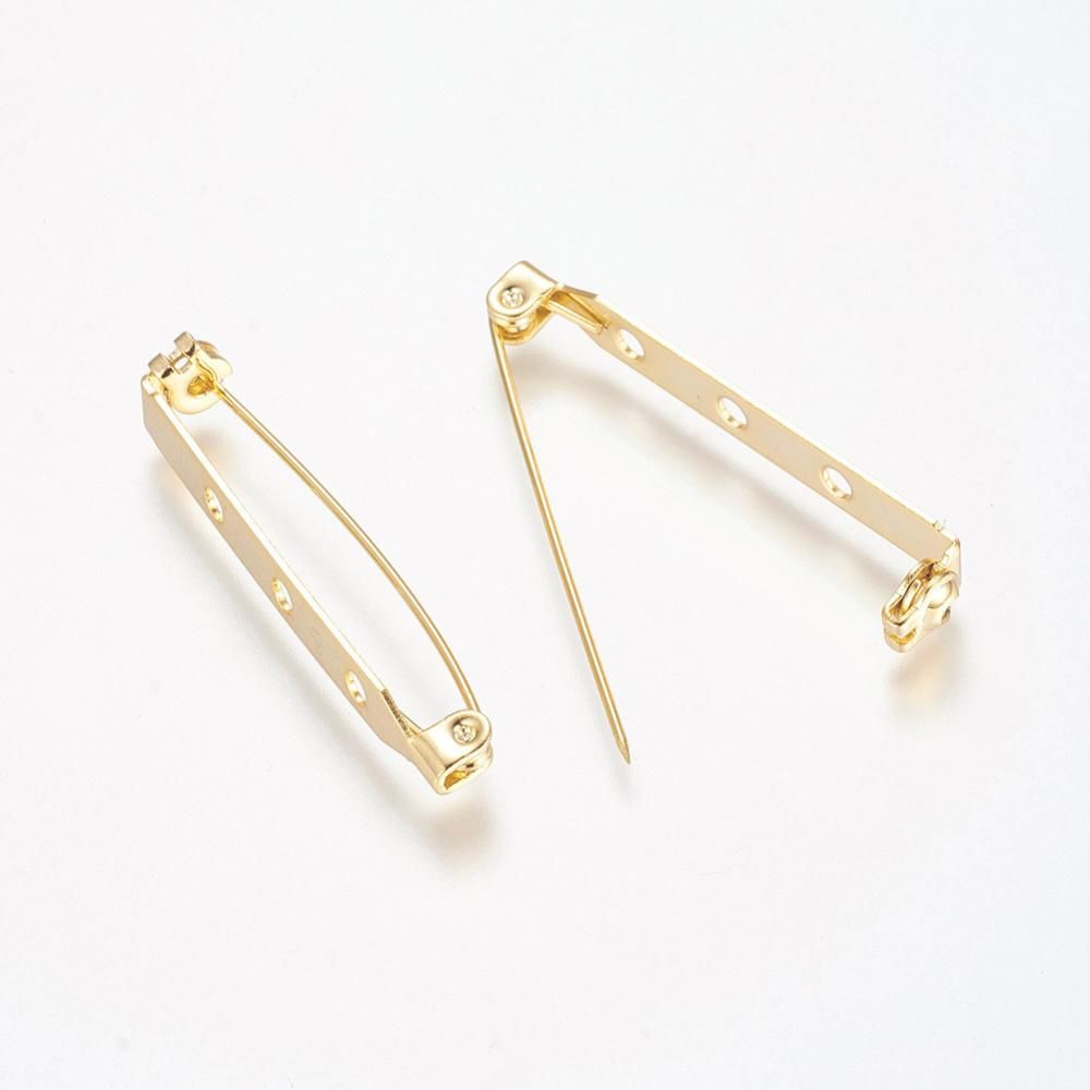 1pcs/ Grade AAA Brass Brooch Findings, Bak Bar Pins, with Three Holes, Cadmium Free & Nickel Free & Lead Free, Real 18K Gold Plated