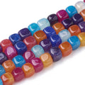 Natural Agate Beads Strands, Dyed, Cube, Colorful, 7.5~8x7~7.5x7~7.5mm, Hole: 1mm, about 50pcs/strand
