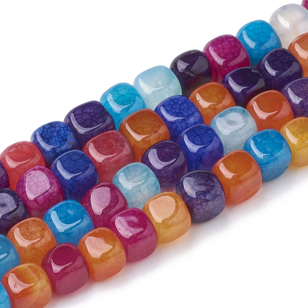Natural Agate Beads Strands, Dyed, Cube, Colorful, 7.5~8x7~7.5x7~7.5mm, Hole: 1mm, about 50pcs/strand