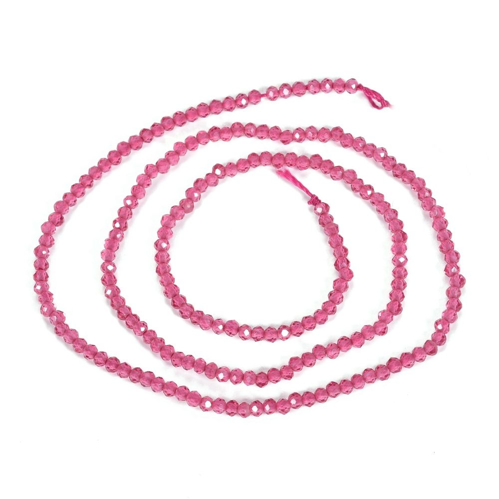 Transparent Glass Beads Strands, Faceted, Abacus, Hot Pink, 2x1.5~1.6mm, Hole: 0.8mm, about 235pcs/Strand, 14.17 inch(36cm)