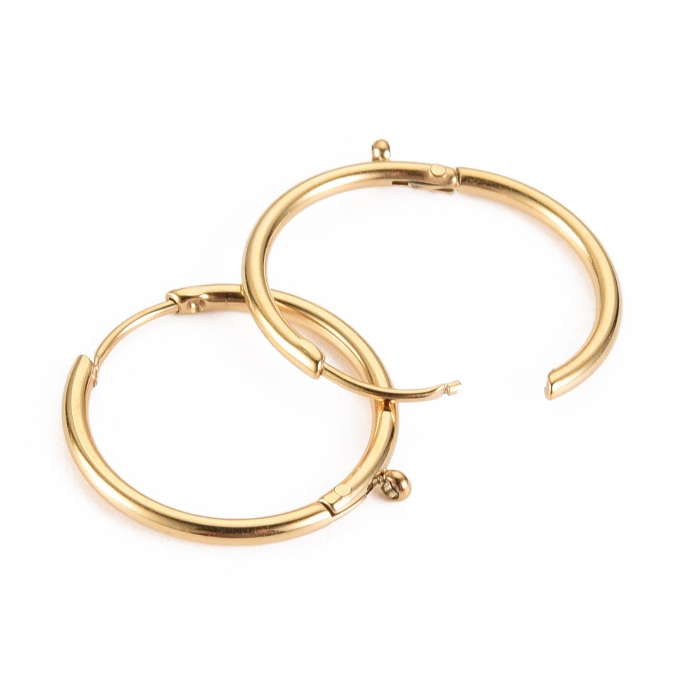 2pcs/316 Surgical Stainless Steel Huggie Hoop Earring Findings, with Vertical Loop, Ring, Real 14K Gold Plated/ 21x19x2mm