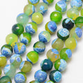 Natural Fire Crackle Agate Bead Strands, Round, Grade A, Faceted, Dyed & Heated, Green Yellow, 10mm, Hole: 1mm, about 37pcs/strand