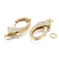 1pcs/Brass Micro Pave Clear Cubic Zirconia Lobster Claw Clasps, with Jump Ring, Nickel Free, Real 14K Gold Plated/26x13x5mm