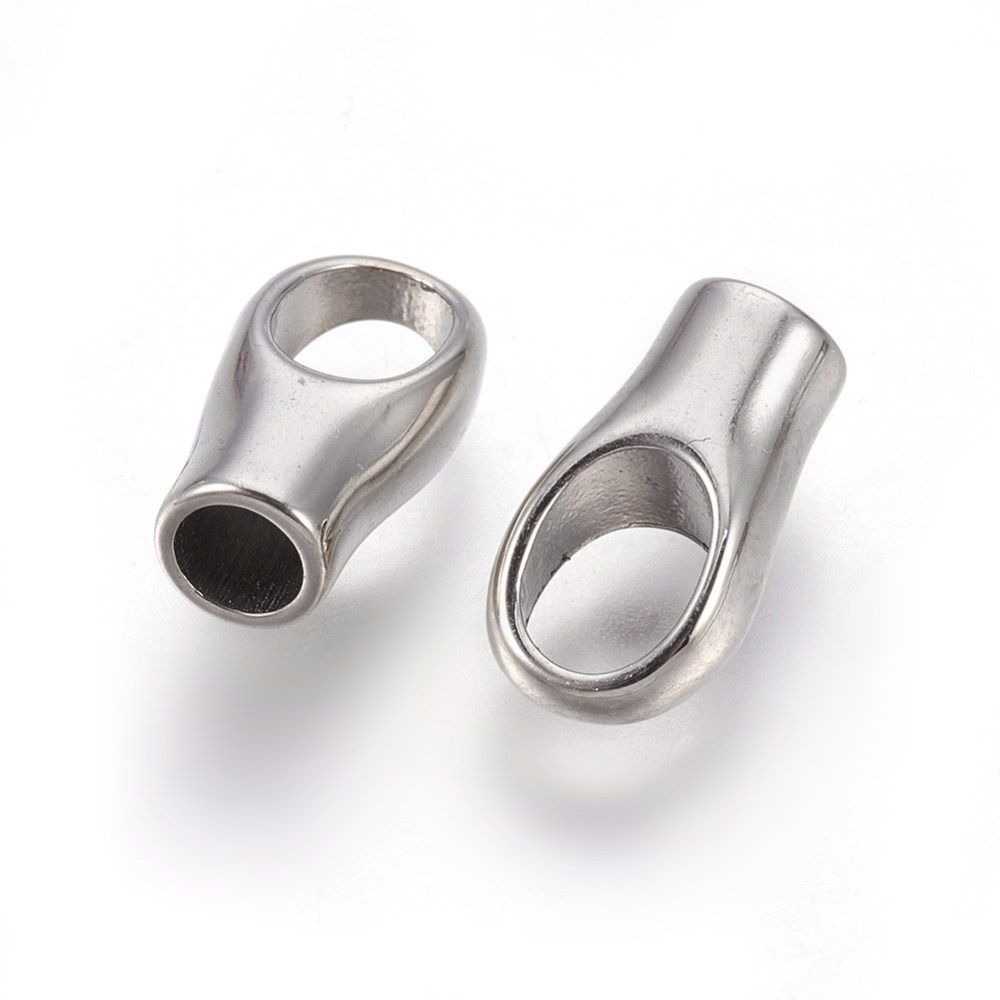 2pcs/Tarnish Resistant 304 Stainless Steel Cord Ends, End Caps, Stainless Steel Color, 12x6.5x4.5mm, Hole: 4x6mm, Inner Diameter: 3.1~3.2mm