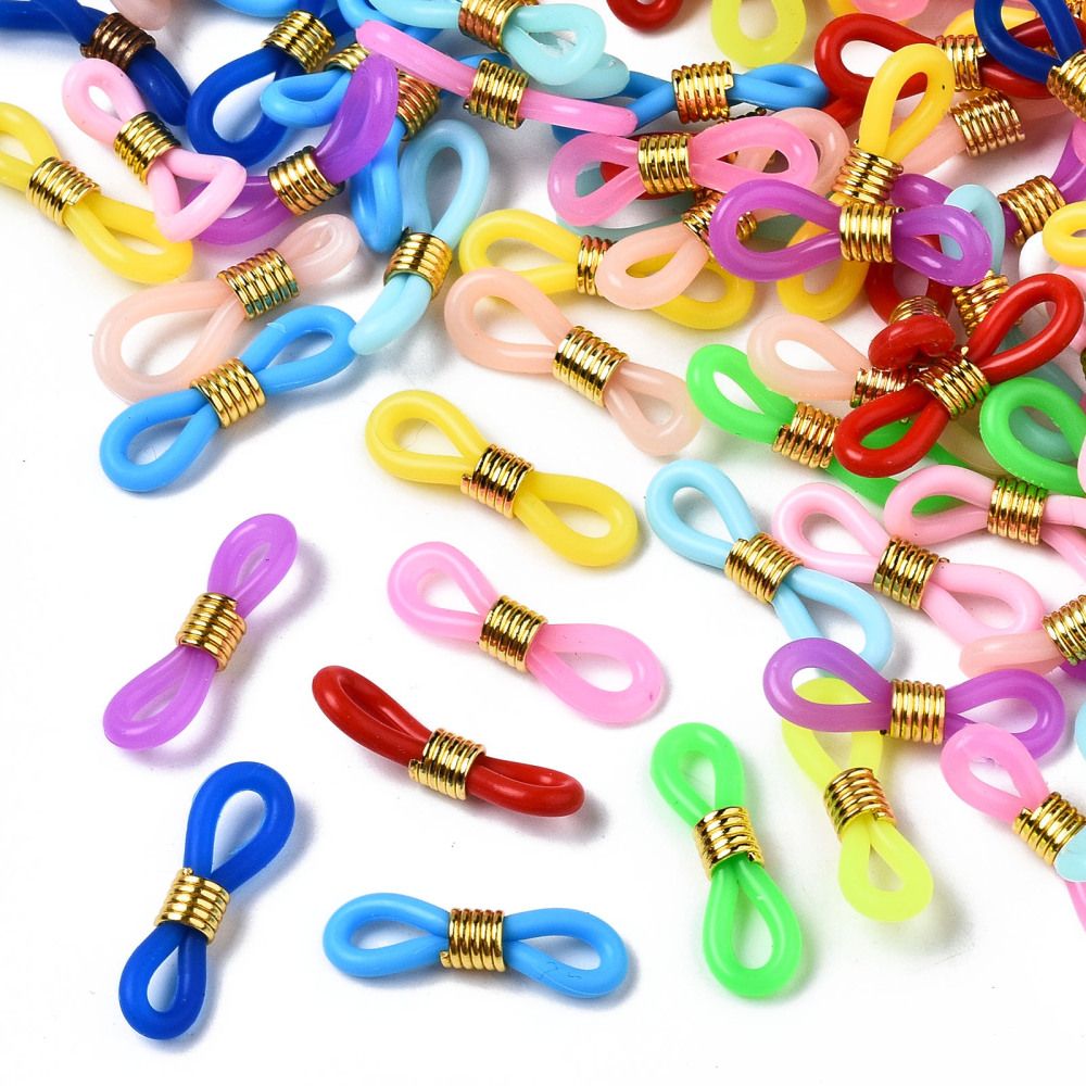 Silicone EyeGlass Holders, with Golden Iron Findings, Mixed Color/ 10pcs