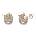 1pcs/Brass Micro Pave Clear Cubic Zirconia Spring Ring Clasps, with Bail Beads/Hanger Links, Long-Lasting Plated, Real 18K Gold Plated/25x20x7mm