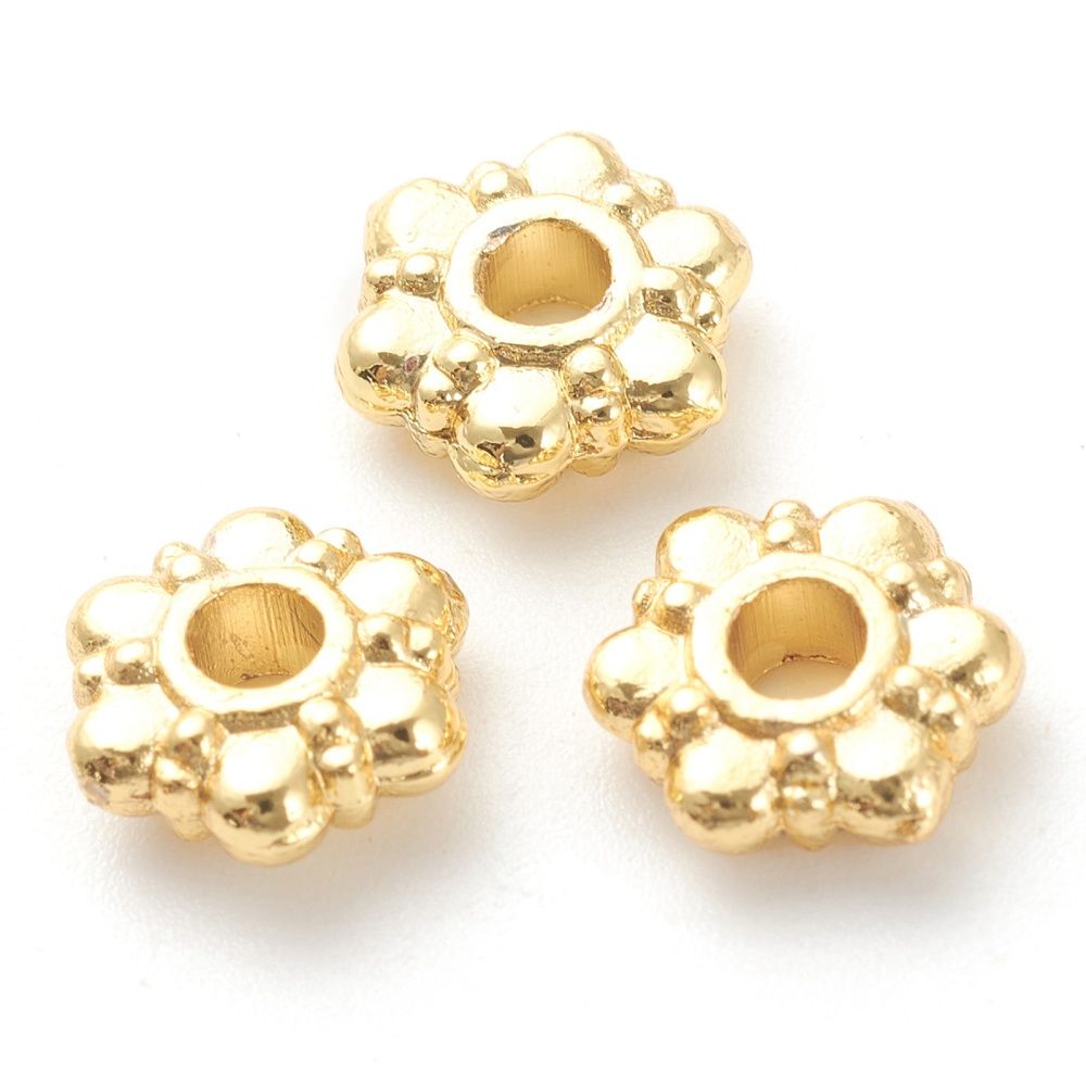 10pcs/Rack Plating Alloy Beads, Lead Free & Cadmium Free, Long-Lasting Plated, Flower, Real 18K Gold Plated/7.5x8x2.5mm