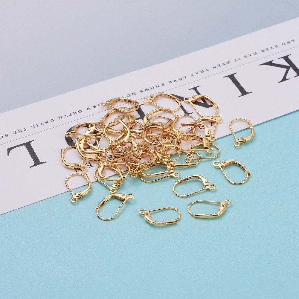 4pcs/Brass Leverback Earring Findings, with Loop, Long-Lasting Plated, Real 18K Gold Plated/15.5x10x1.5mm