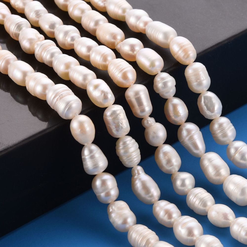 Natural Cultured Freshwater Pearl Beads Strands, Rice, Seashell Color, 7~9x6~7mm, Hole: 0.5mm, about 22~23pcs/strand, 7.09''(18cm)