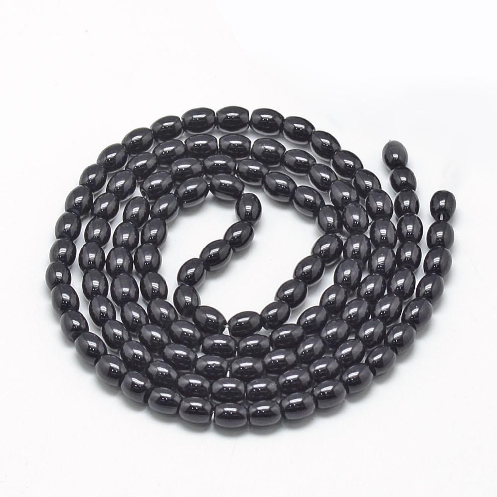 Baking Painted Glass Beads Strands, Oval, Imitation Jade, Black, 8~8.5x6~6.5mm, Hole: 1.5mm, about 96pcs/strand