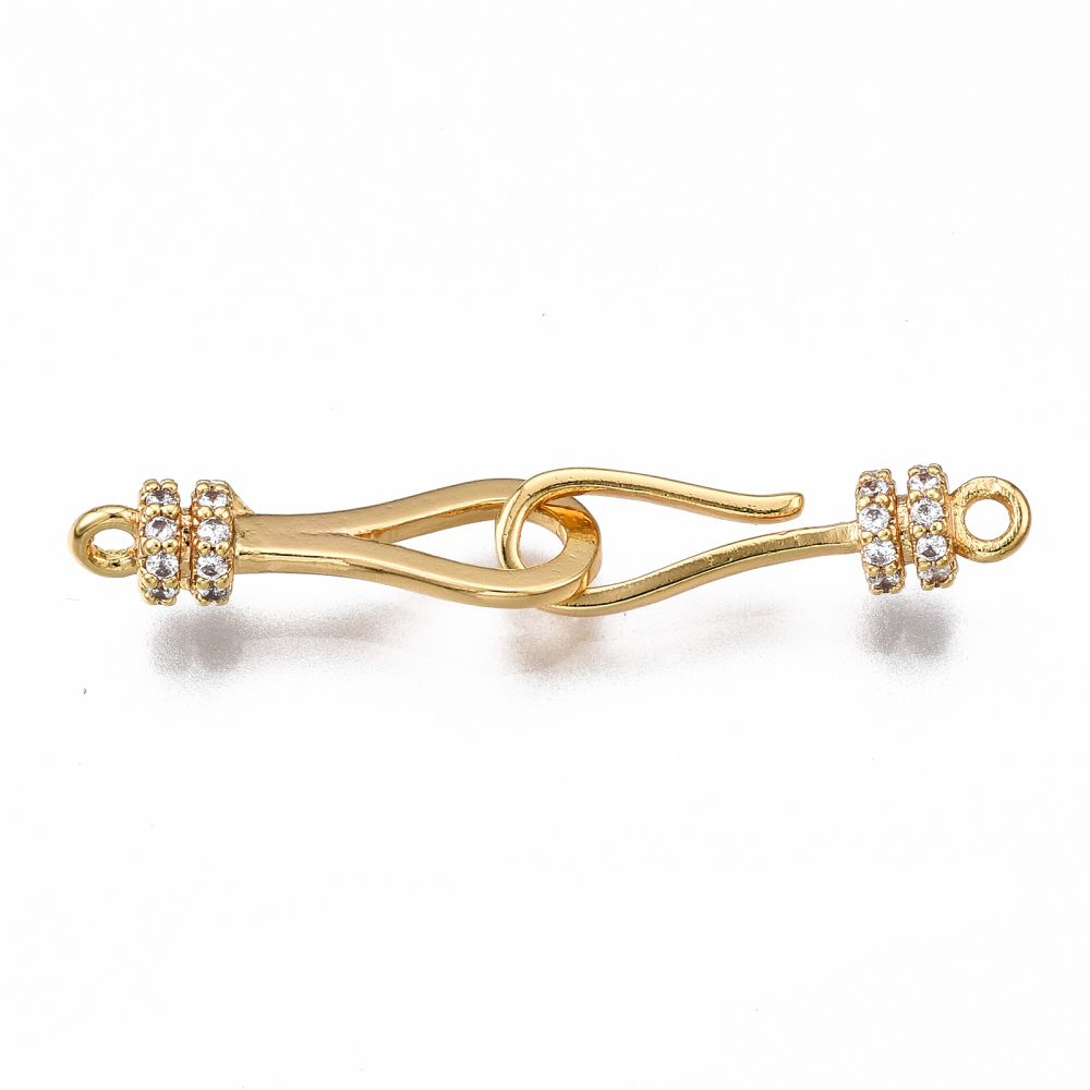 1pcsBrass Micro Pave Clear Cubic Zirconia Hook and S-Hook Clasps, Nickel Free, Real 18K Gold Plated/32mm