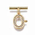 1pcs/Brass Micro Pave Clear Cubic Zirconia Toggle Clasps, Nickel Free, Oval, Real 18K Gold Plated/20mm