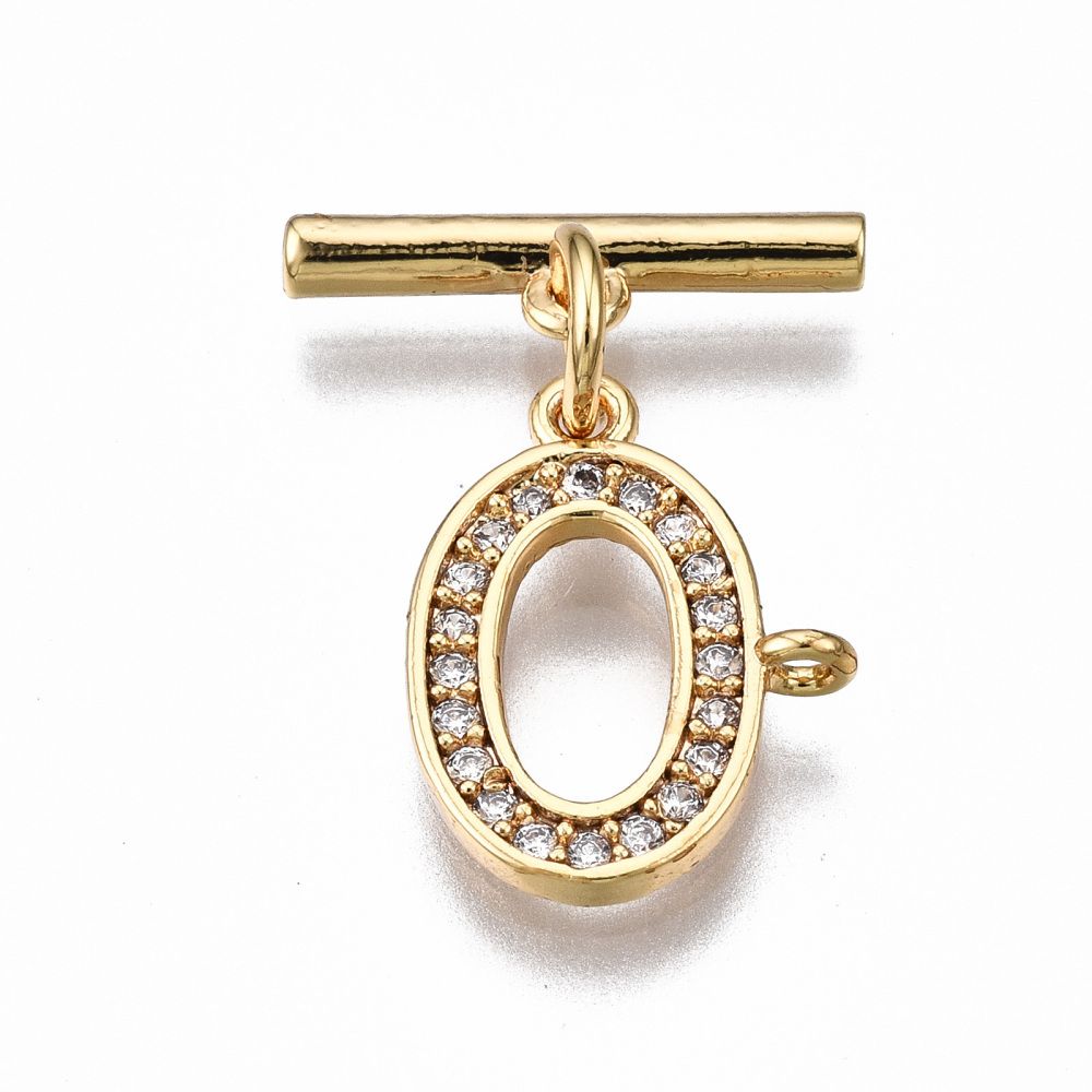 1pcs/Brass Micro Pave Clear Cubic Zirconia Toggle Clasps, Nickel Free, Oval, Real 18K Gold Plated/20mm