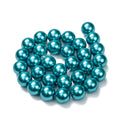 Eco-Friendly Glass Pearl Beads Strands, Grade A, Round, Dyed, Cotton Cord Threaded, Deep Sky Blue, 14mm, Hole: 1.2~1.5mm, about 30pcs/strand