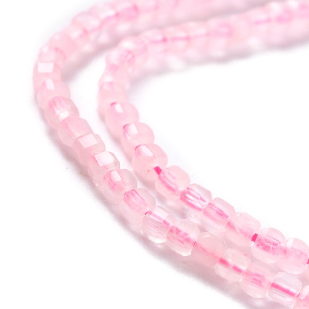 Natural Rose Quartz Beads Strands, Faceted, Cube, 2x2.5x2.5mm, Hole: 0.6mm, about 166pcs/strand, 15.35''(39cm)