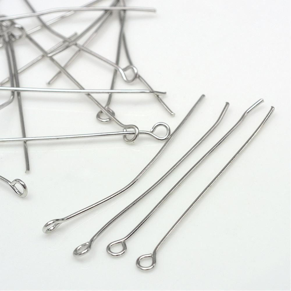50pcs/ Iron Eye Pin, Nickel Free, Platinum, 70x0.7mm
