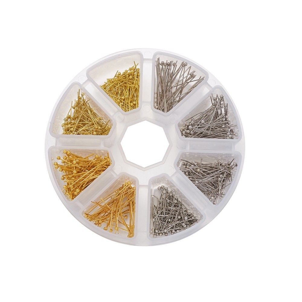Brass Ball Head Pins, Platinum & Golden, 16mm/20mm/25mm/30mmx0.6mm, 22 Gauge, Head: 2mm, 700pcs/box