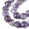 Natural Amethyst Beads Strands, Faceted Coin Beads, Flat Round, 9.5~10.5x10x7mm, Hole: 0.7~0.8mm, about 38pcs/strand, 14.88 inch(37.8cm)