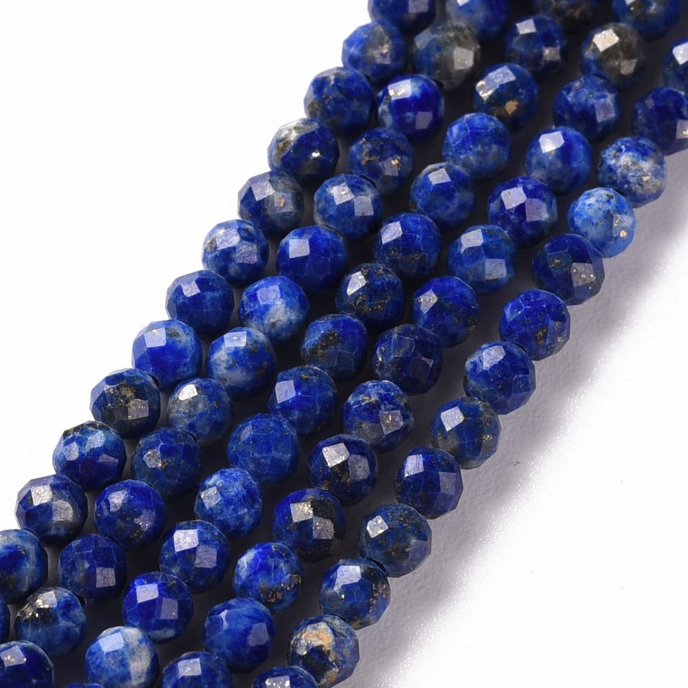 Natural Lapis Lazuli Beads Strands, Round, Faceted, 3mm, Hole: 0.5mm, about 144~146pcs/strand, 15.35 inch(39cm)