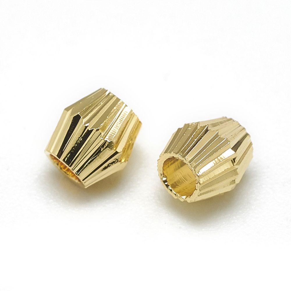 2pcs/Brass Corrugated Beads, Cadmium Free & Nickel Free & Lead Free, Bicone, Real 18K Gold Plated/4mm