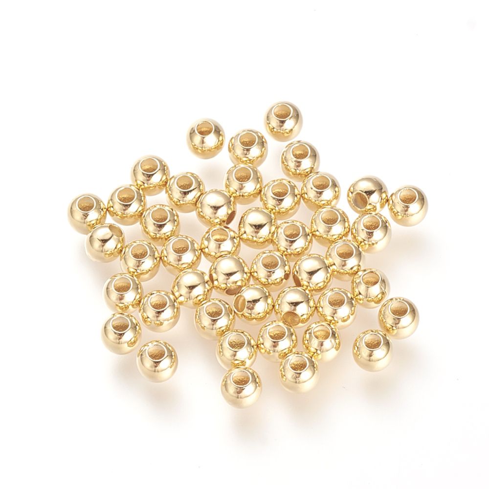 10pcs/Brass Spacer Beads, Nickel Free, Round, Real 18K Gold Plated