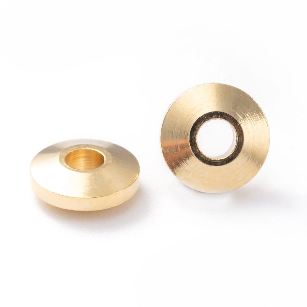 10pcs/Brass Spacer Beads, Long-Lasting Plated, Flat Round, Real 24K Gold Plated/5x2mm