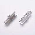 4pcs/ 304 Stainless Steel Ribbon Crimp Ends/ 9.5x25mm