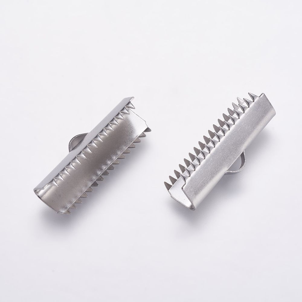 4pcs/ 304 Stainless Steel Ribbon Crimp Ends/ 9.5x25mm