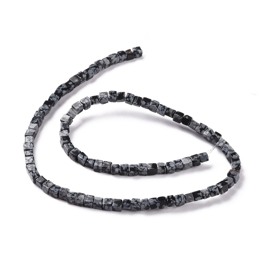 Natural Snowflake Obsidian Beads Strands, Cube, 3.5~4x3.5~4x3.5~4mm, Hole: 1.2mm, about 95pcs/strand, 15.04''(38.2cm)