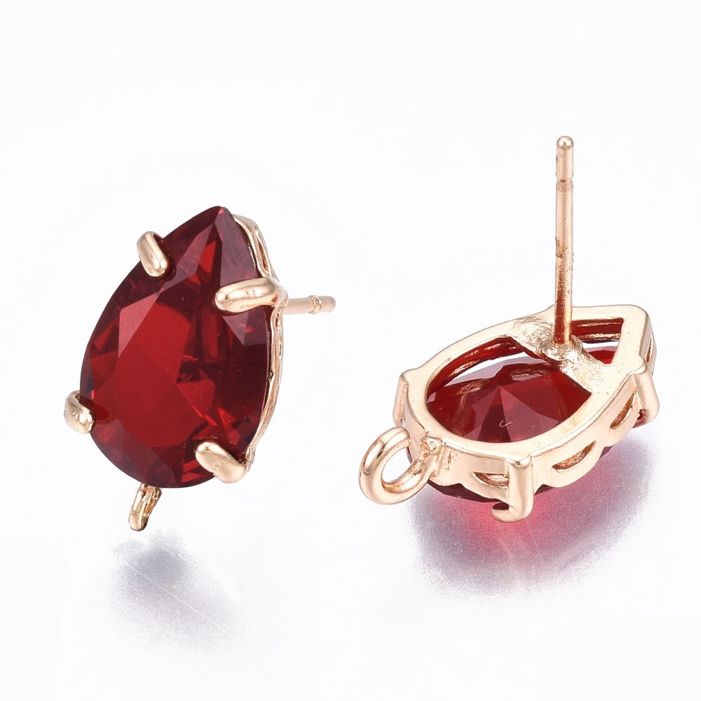 2pcs/Transparent Brass Stud Earring Findings, with Glass, Oval with Loop, Long-Lasting Plated/14x8.5mm