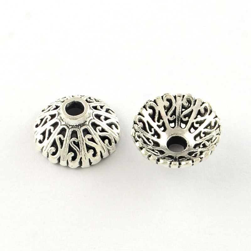 4pcs/Apetalous Tibetan Style Alloy Bead Caps/ 14x6.5mm