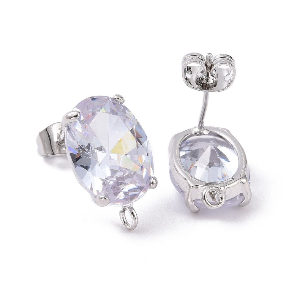 2pcs/Brass Micro Pave Clear Cubic Zirconia Stud Earring Finding/17x10x6.8mm
