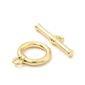 Brass Toggle Clasps, Cadmium Free & Lead Free, Round, Real 18K Gold Plated/13.5x10.5x2.5mm