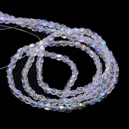 Electroplate Glass Beads Strand, AB Color, Faceted, Polygon, Clear AB, 4mm, Hole: 1mm, about 99pcs/strand, 16.5 inch