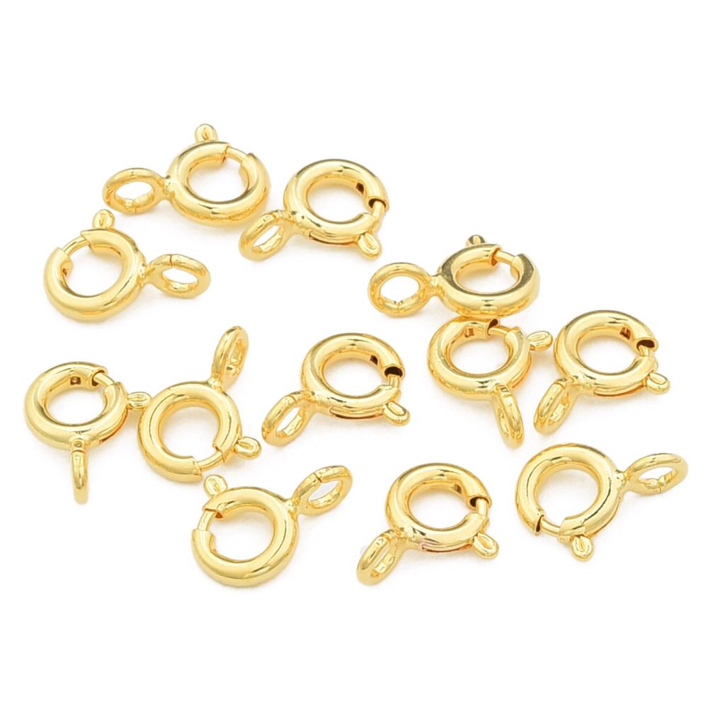 2pcs/Brass Spring Ring Clasps, Nickel Free, Real 14K Gold Plated/8x6x1mm