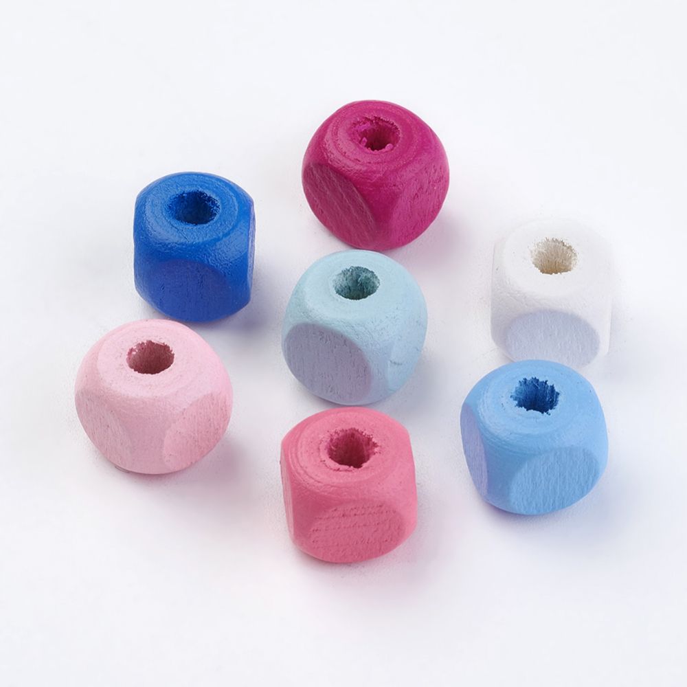 ~40pcs/Natural Wood Beads, Dyed, Cube, Mixed Color, 10x10x10mm, Hole: 3.5mm