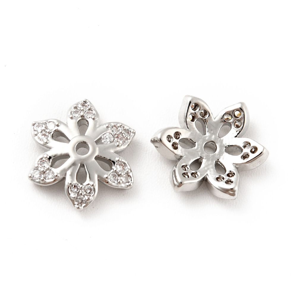 2pcs/Brass Micro Pave Cubic Zirconia Bead Caps/ 10.5x9x2.5mm