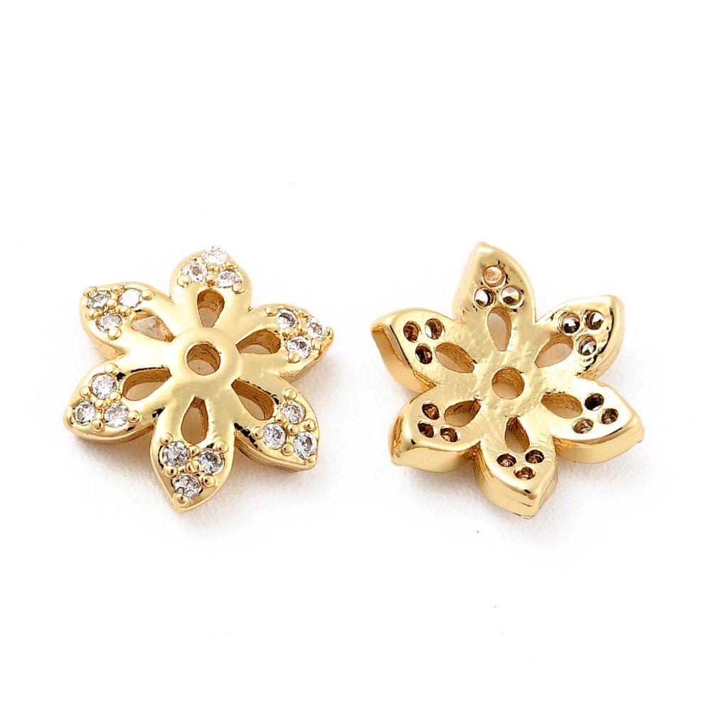 2pcs/Brass Micro Pave Cubic Zirconia Bead Caps/ 10.5x9x2.5mm