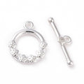 1pcs/Eco-friendly Brass Toggle Clasps, Cadmium Free & Lead Free, Long-Lasting Plated, Ring with Flower, 925 Sterling Silver Plated/13mm