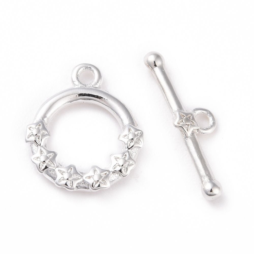 1pcs/Eco-friendly Brass Toggle Clasps, Cadmium Free & Lead Free, Long-Lasting Plated, Ring with Flower, 925 Sterling Silver Plated/13mm