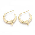 2pcs/Brass Stud Earring Findings, Half Hoop Earrings, with Loop & Cubic Zirconia, Clear,/21x20x1.5mm