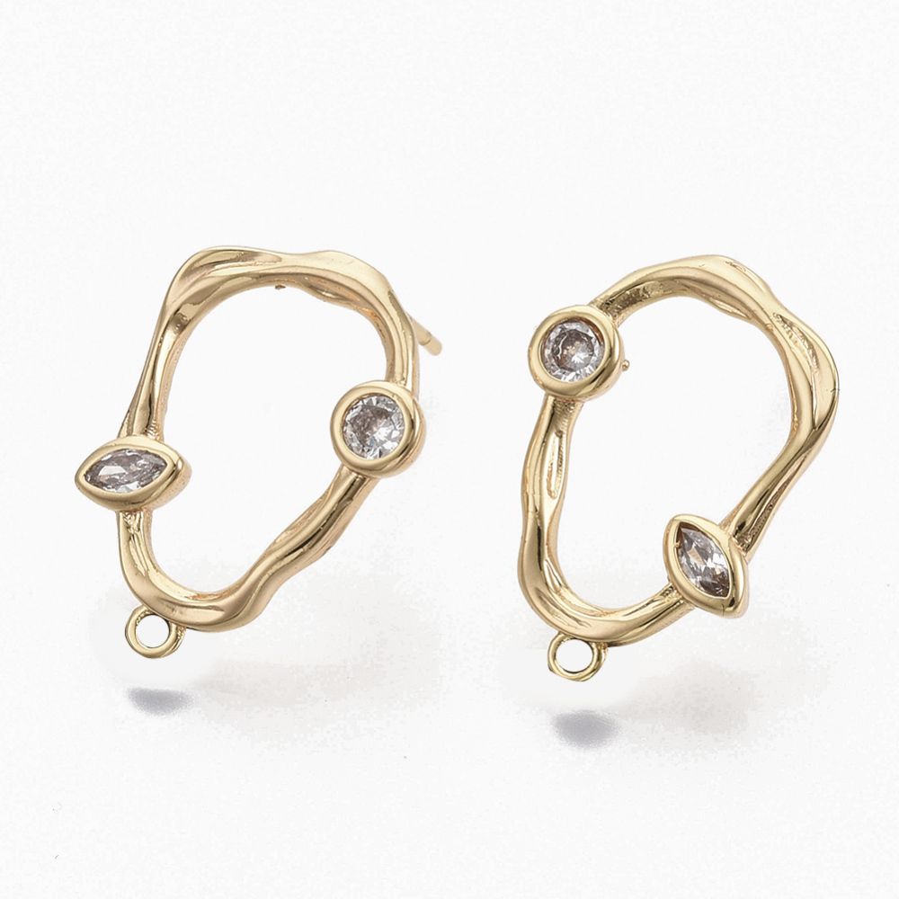 2pcs/ Brass Cubic Zirconia Stud Earring Findings/20x14mm
