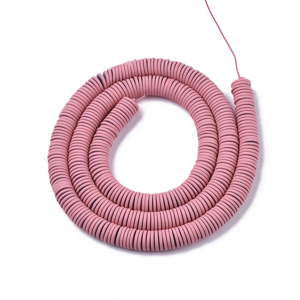 Spray Painted Non-magnetic Synthetic Hematite Beads Strands, Heishi Beads, Flat Round/Disc, Pink, 6x1mm, Hole: 0.8mm, about 390~395pcs/strand, 15.75 inch(40cm)