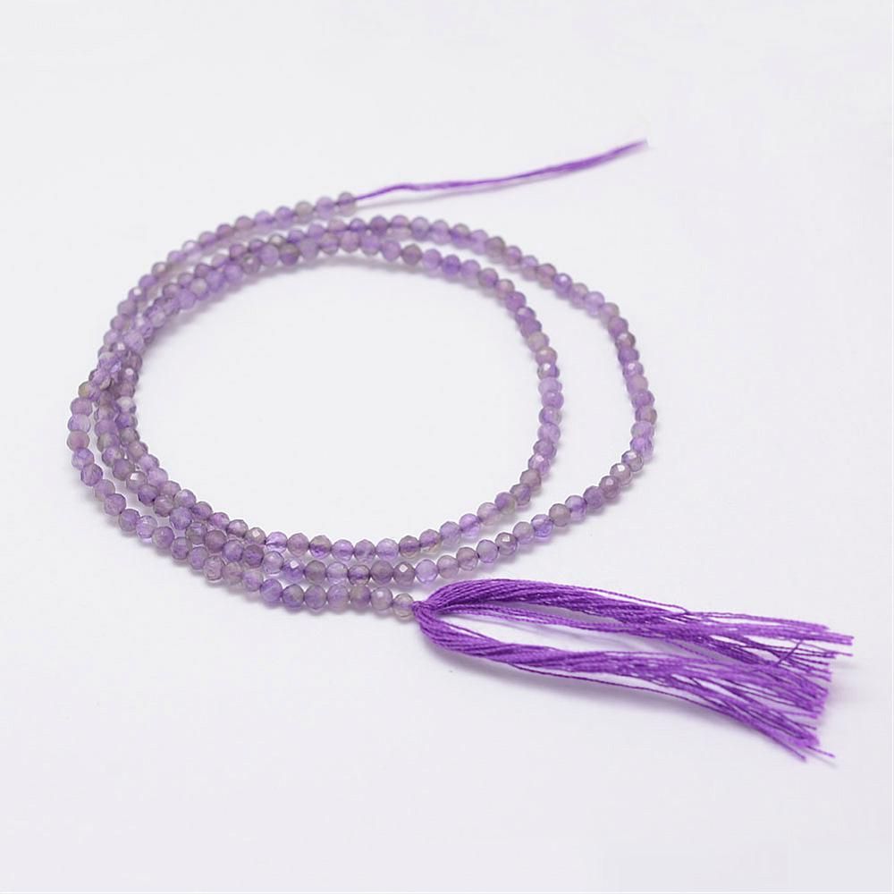 Natural Amethyst Beads Strands, Round, Faceted, 2mm, Hole: 0.5mm, about 220pcs/strand, 14.96 inch(38cm)