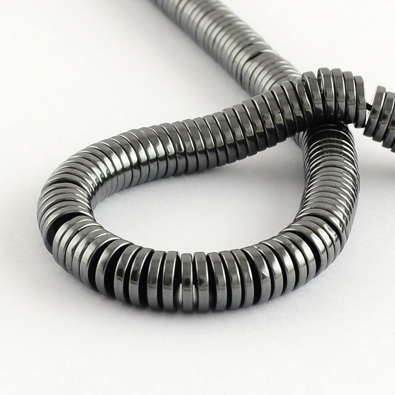 Grade A Non-magnetic Synthetic Hematite Beads Strands, Heishi Beads, Flat Round/Disc, 4x1mm, Hole: 0.5mm, about 400pcs/strand, 15.7 inch