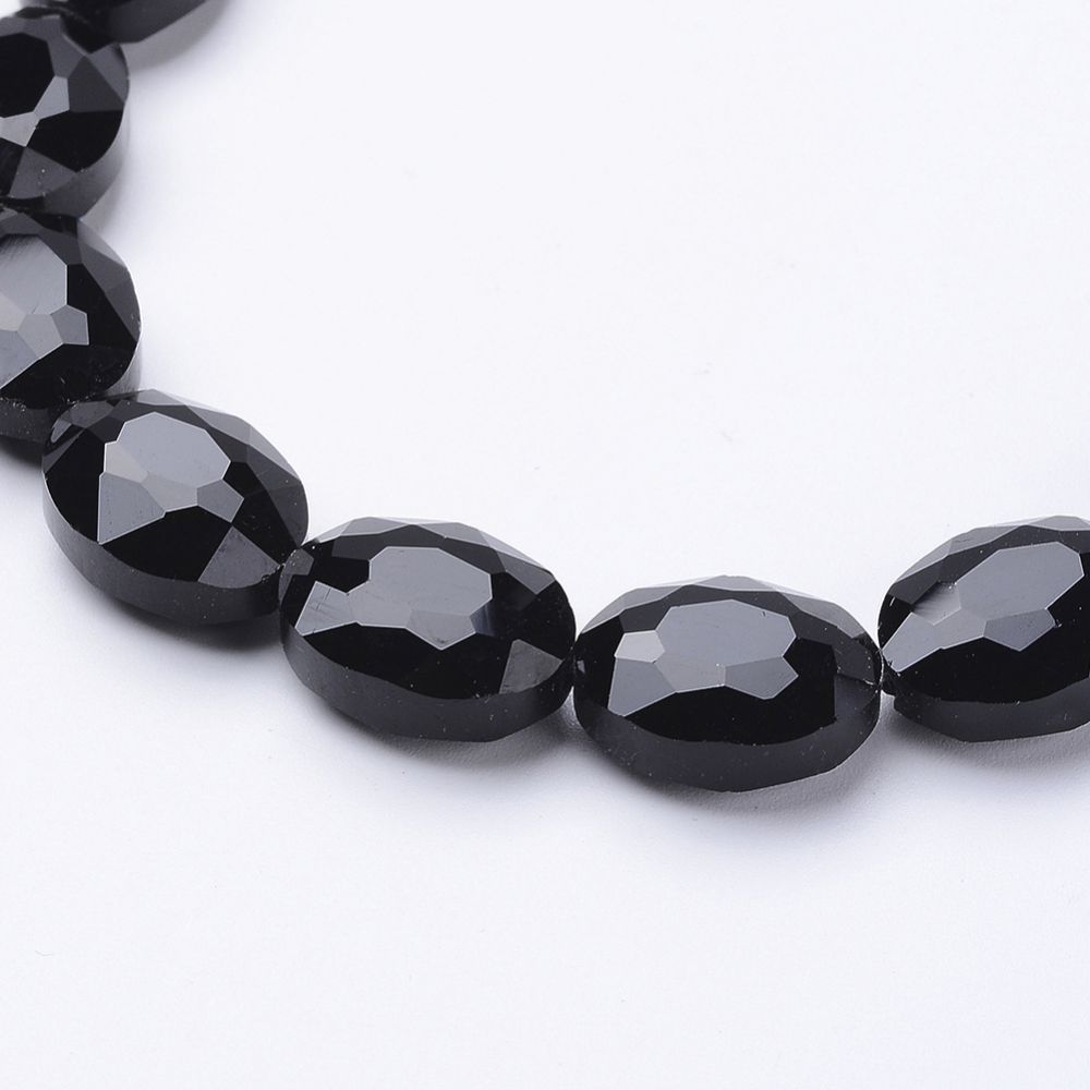 Glass Bead Strands, Crystal Bead Strands, Faceted, Oval, Black, 16x12~13x7mm, Hole: 1mm, 20pcs/strand, 12.5 inch