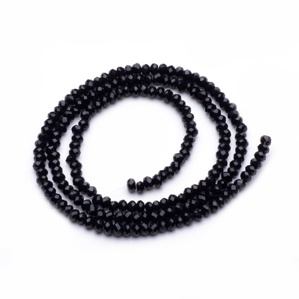 Transparent Glass Beads Strands, Faceted, Rondelle, Black, 2.3~2.7x1.5~2.2mm, Hole: 0.5mm, about 135~140pcs/strand, 26~27cm