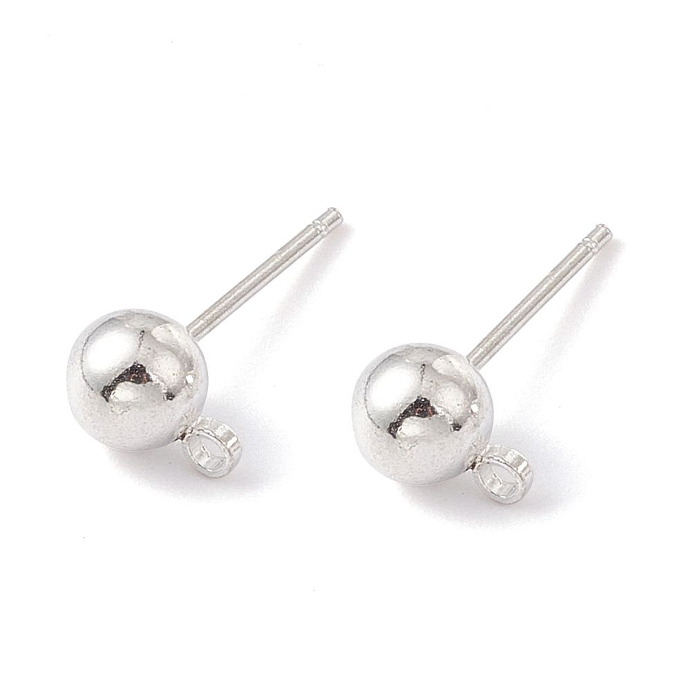4pcs/ Brass Ball Post Ear Studs, with Loop & 304 Stainless Steel Pins/ 15.2~15.7x5mm